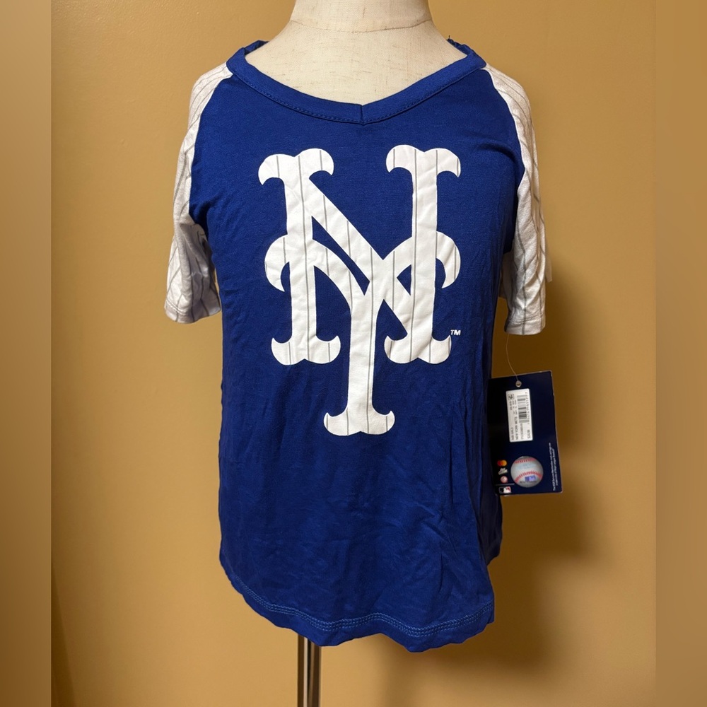 Genuine Merchandise Girls’ New York Mets Baseball Short Sleeve Shirt - Blue XS - Picture 2 of 2
